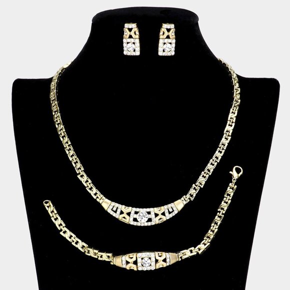 Crystal Rhinestone & Metal Necklace Jewelry Set - Picture 1 of 1